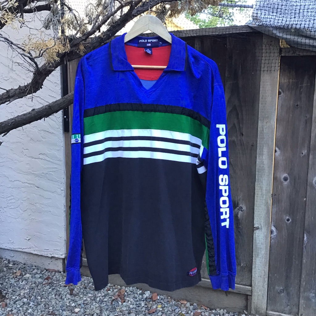 Vintage Polo Sport Ralph Lauren Colorblock Rugby Shirt Blue Pepsi Xl 90s Usa